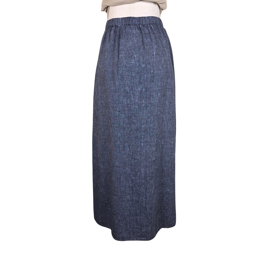 Vintage FLAX by Jeanne Engelhart Maxi Skirt L Linen Blue Button Front Lagenlook - Picture 9 of 15